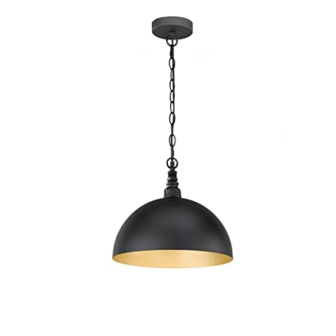 Fischer & Honsel | Pendelleuchte, Leitung | sandschwarz| Metallschirm sandschwarz innen goldfarben| D: 35,00 cm | Ausladung Decke: 140,00 cm| 1x E27 max. 60 Watt | 60646