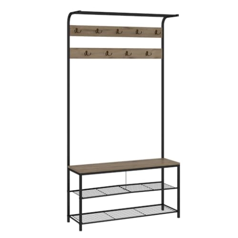 Vicco Wandgarderobe Fyrk, Garderobe mit Haken, Eiche/Schwarz, 100 x 190 cm