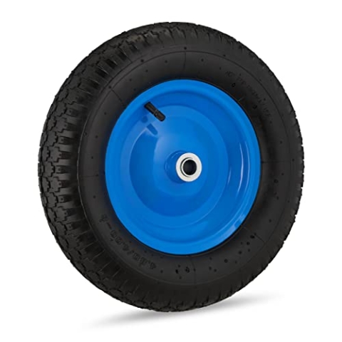 Relaxdays 4 x Schubkarrenrad 4.80 4.00-8, luftbereift, Ersatzrad Schubkarre, Stahlfelge, Schubkarrenreifen, schwarz/blau