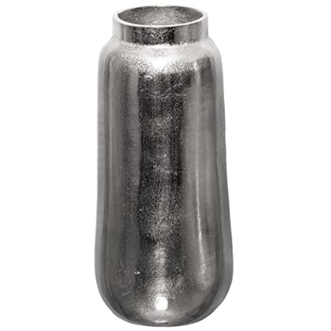 Brandsseller Dekovase Höhe 35,5 cm Durchmesser Ø 15,5 cm aus Aluminium RAW Optik Blumenvase Tischvase Silbern