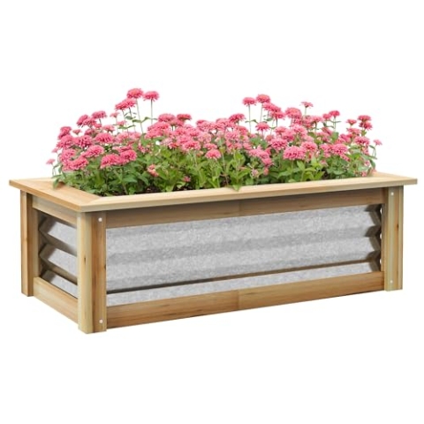 Outsunny Hochbeet aus Metall, Blumenkasten Pflanzkasten mit Holzrahmen, Gemüsebeet, Kräuterbeet für Garten, Balkon, Natur, 90 x 45 x 30 cm
