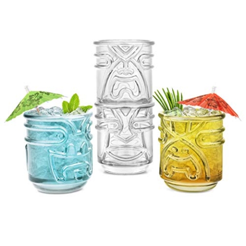 Final Touch TIKI Stapelbar TUMBLERS Glas Cocktailgläser CLEAR Klar 355ml Hawaiian Themed 4 Stück - TK5303