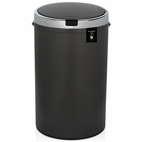 Les Collectors Automatischer Edelstahl-Abfalleimer N°347 42 L Fassungsvermögen, Infrarot-Sensor, Rund, Kontaktloses Öffnen, Widerstandsfähig, Geräuscharmer Deckelverschluss, Design, Dunkelgrau