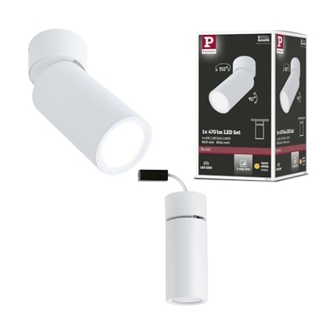 Paulmann 93087 LED Deckenleuchte Aufbauleuchte Turnal 470lm 3-Step-Dim schwenkbar rund incl. 1x6 Watt dimmbar Deckenlampe Weiß matt Metall 2700 K Coin