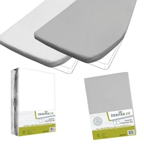 Dexitex - Spannbettlaken Wohnmobil 2er Set - 1 Spannbettlaken Grau + 1 Molton matratzenschoner mit Ecke rechts(125-155cm x 200cm)- Französische Betten - für Wohnwagen Matratze - Oeko-TEX