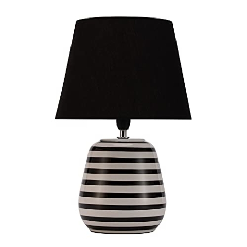 Pauleen 48214 Dressy Sparkle Tischleuchte max. 20 Watt handgefertigt Schwarz, Weiß Nachttischlampe Nature Look aus Stoff, Keramik E14