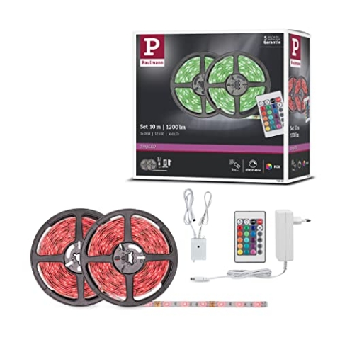 Paulmann LED Strip FN SimpLED Stripe Set 10m RGB 28W 230/12V DC Schwarz Metall Kst | LEDs fest verba