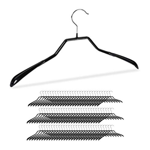 relaxdays 90 x Anzug Kleiderbügel im Set, breite Schulter, rutschfest, gummiert, aus Metall, Kostüm, Jackenbügel, schwarz