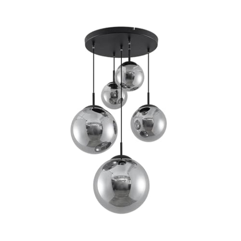 Lindby Pendelleuchte Teeja (Retro, Vintage Antik) in Alu aus Glas (5 flammig E27) - Hängelampe Esstischlampe Hängeleuchte Wohnzimmerleuchte