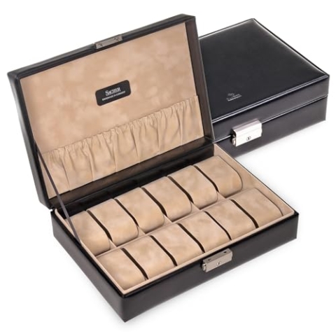 SACHER Uhrenetui für 12 Uhren new classic/schwarz (Leder)
