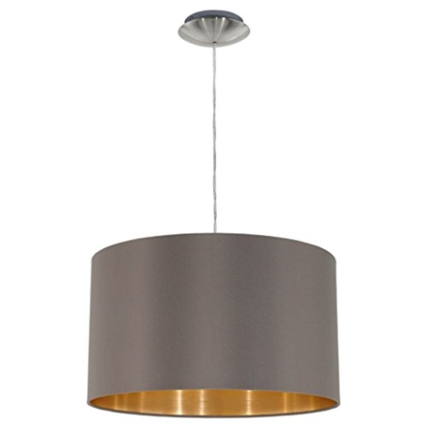EGLO Pendellampe Maserlo, Textil Pendelleuchte, Hängeleuchte aus Metall in Silber mit Lampenschirm in Cappuccino und Gold, E27 Fassung, Ø 38 cm