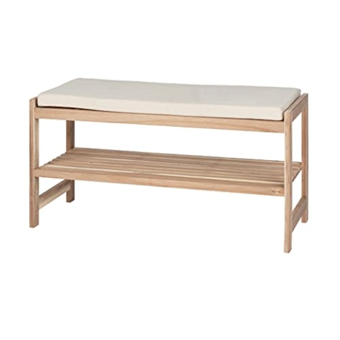 WENKO Schuhbank mit Sitzpolster Acina, hochwertiges Schuhregal für bis zu 4 Paar Schuhe aus natürlichem Akazienholz ökologisch FSC® Zertifiziert, Schuhschrank & Sitzbank, 90 x 45 x 34 cm
