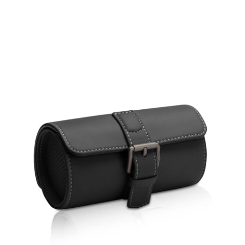 MODALO Genius Uhrenrolle für 2 Uhren – Elegantes Reiseetui aus Mikroleder, Kompakte Uhrenbox zur sicheren Aufbewahrung, Hochwertiges Uhrenetui für Reisen & Zuhause (Schwarz)