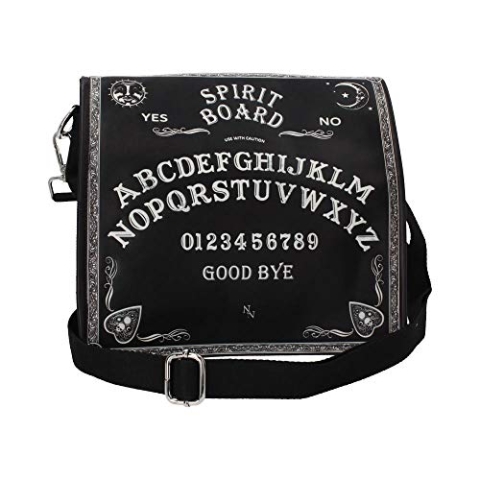 Nemesis Now Spirit Board Umhängetasche, 25 cm, PU und Canvas, schwarz, geprägte Schultertasche, Tablet-Tasche, klassisches schwarz-weißes Spiritboard-Design, geräumig und stilvoll, bequemer
