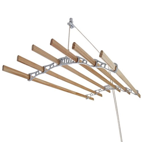 Monster Shop 1.4m Platzsparender 6 Kieferlatten Deckentrockner aus Holz Kleidetrockner Wäschetrockner Trockner Deckenwäschetrockner im Viktoranischer Stil -Weiß