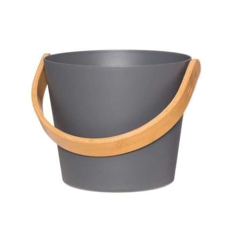 Rento - Saunaeimer, Aufgusseimer - Aluminium - Farbe: Grau - mit edlem Griff aus Bambus - 5 Liter
