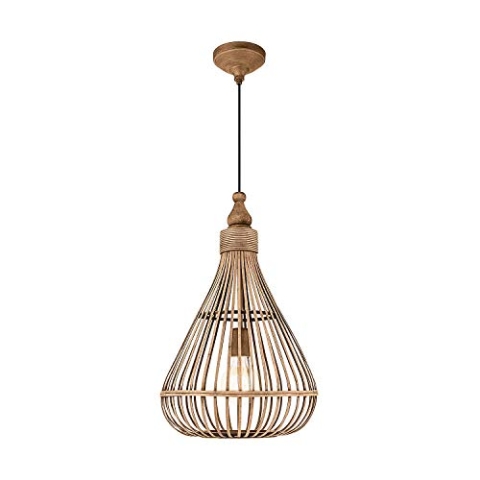 EGLO Pendelleuchte Amsfield, 1 flammige Hängelampe Vintage, Natur, Boho, Hygge, Hängeleuchte aus Stahl, Holz in Naturfarben, Esstischlampe, Wohnzimmerlampe hängend mit E27 Fassung, Ø 35 cm