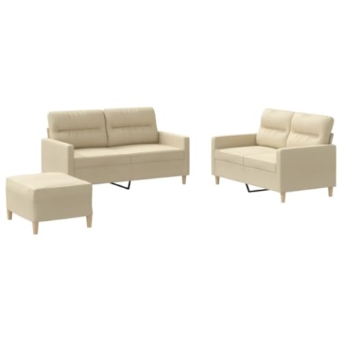 vidaXL Sofagarnitur 3-TLG., Sessel Couch mit Kissen, Sofa Wohnzimmersofa mit Armlehnen, Couchgarnitur Designsofa Sitzmöbel Polstermöbel, Creme Stoff