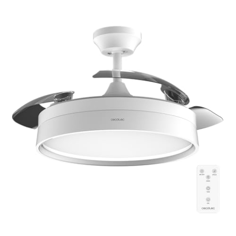 Cecotec Deckenventilator mit Licht und einziehbaren Flügeln EnergySilence Aero 4200 Invisible Steel. 30W, DC-Motor, Durchmesser 42", Timer, 6 Geschwindigkeiten, Fernbedienung und Winter-Sommer-Modus