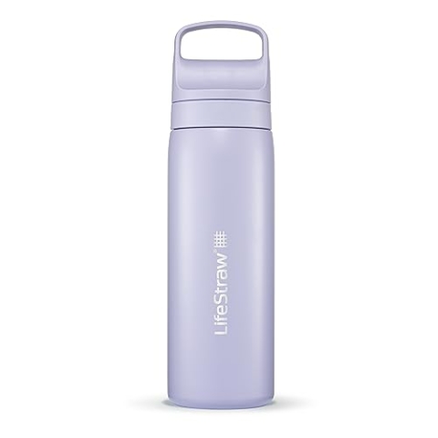 LifeStraw Go Series – doppelwandige BPA-freie vakuumisolierte 530 ml Edelstahl-Wasserfilterflasche für Reisen und den täglichen Gebrauch; Provence Purple, 532 ml