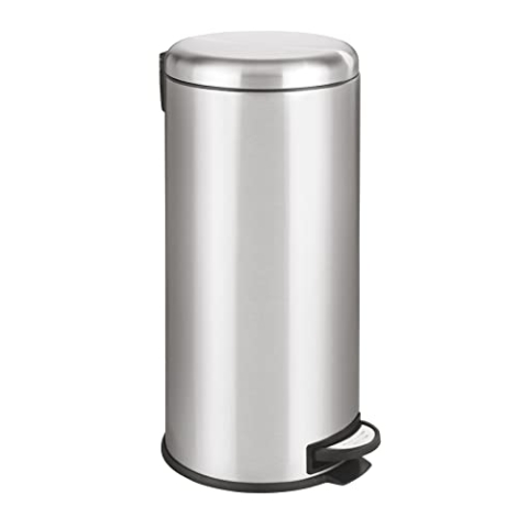 WENKO Treteimer Leman Easy Close Edelstahl 30L - Kosmetikeimer, Mülleimer mit Absenkautomatik und Anti-Fingerprint Fassungsvermögen: 30 l, Edelstahl rostfrei, 30.5 x 64 x 37.5 cm, Satiniert, Grau, 64 x 37.5 x 30.5 cm