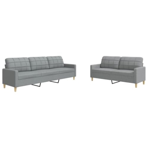 vidaXL Sofagarnitur 2-TLG., Polstersofa mit Metallrahmen, Sitzgruppe für Wohnzimmer, Loungesofa Sessel Sofa Couch Garnitur, Hellgrau Stoff