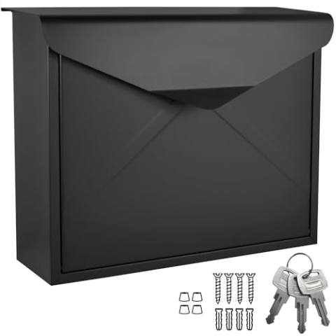 ALSTEN TECH Designer Briefkasten Wandbriefkasten Postkasten ohne Zeitungsrolle Zeitungsfach Schwarz Matt RAL 9017 A4/C4 geeignet