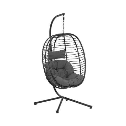 Uniprodo Outdoor-Hängesessel mit Gestell bis zu 150 kg Traglast Sitz zusammenfaltbar schwarz/grau Hängesessel für den Garten Outdoor-Hängeei Schwingsessel