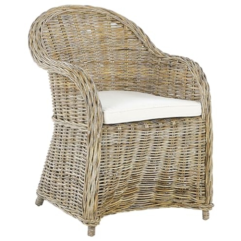 Beliani Gartensessel mit hoher Lehne Rattan natürlich Auflagen cremeweiß Boho-Stil Susua