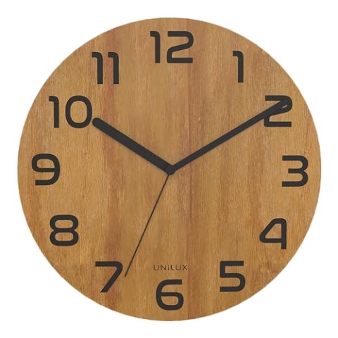 Unilux Moderne Wanduhr BALI PALMA, Ziffernblatt aus Bambus 30 cm, Ohne Ticken