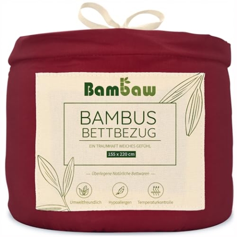 Bambaw – Bettbezug 155x220 cm - 100% Bambus - Deckenbezug Allergiker - weicher und atmungsaktiver Bettdeckenbezug - Bettbezug Sommer - Burgunderrot