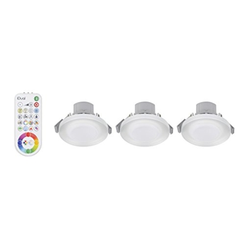 3 iDual-LED-Deckeneinbauleuchten Argon; Warmweiß bis Kaltweiß; Dimmfunktionen; Multicolor-Umgebungs- und Stimmungslicht. - Inkl. Fernbedienung