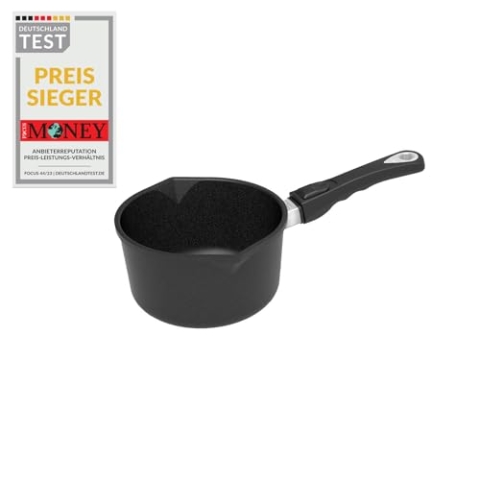 AMT Gastroguss Milchtopf, Ø 18 cm, 10 cm hoch, Soßentopf mit festem Stiel, induktionstauglich, Lotan® Antihaft-Veredelung, Aluguss (Aluminium), AMZN-I-918