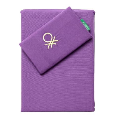 2-teiliges Bettwäsche-Set (Bettbezug 150 x 220 cm + Kissenbezug 63 x 63 cm), Grün und Lila, Rainbow Benetton, 70% Baumwolle, 30% Polyester