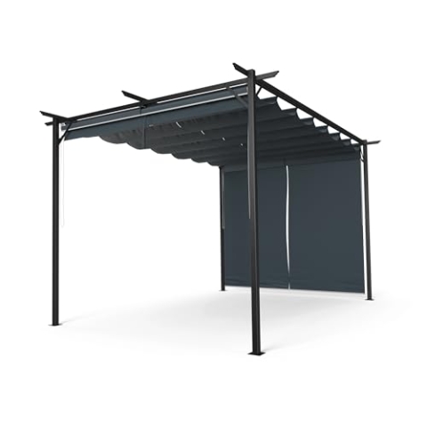 blumfeldt Pergola 3x4 m, Wetterfestes Polyesterdach & Seitliche Jalousien, Pulverbeschichteter Stahlrahmen, Einfache Montage, Stabil & Winterfest Für Ganzjährigen Einsatz