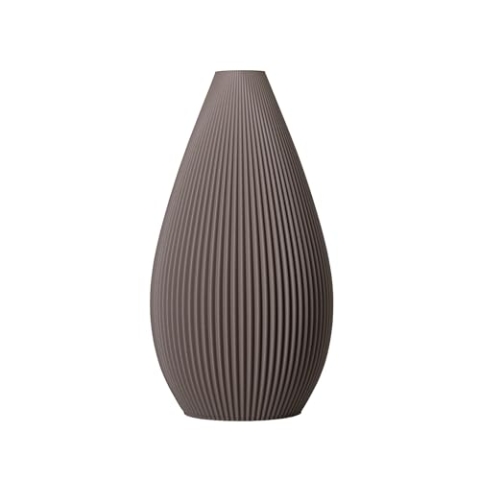 SLIMPRINT Vase VENUS, Taupe, D18.8 x H35 cm, Gestreifte Tropfvase für Trockenblumen, Recycelter Biokunststoff
