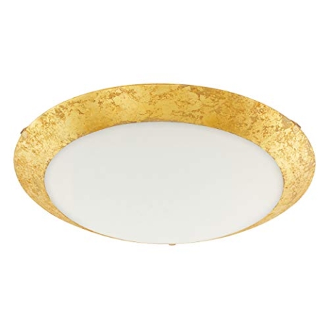 EGLO LED Deckenleuchte Montenovo, 1 flammige Deckenlampe klassisch, Wohnzimmerlampe aus Metall in Goldfarben und Glas in Weiß, Schlafzimmerrlampe, LED Flurlampe warmweiß