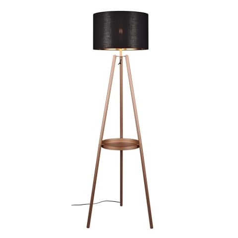 Reality Leuchten Stehleuchte Colette R41561065, Metall Coffee, Schirm Stoff Schwarz/Goldfarbig, exkl. 1x E27
