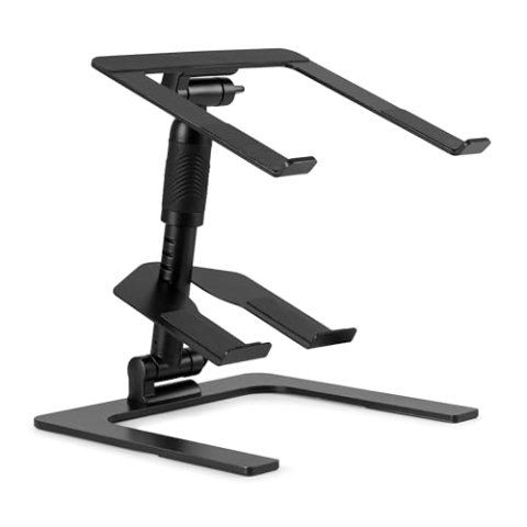 Vonyx DJLC2 Laptop Ständer Höhenverstellbar – Faltbarer Laptopständer mit Zusatzablage – Laptop Halterung für DJs & Home-Office – Schwarz 360 Grad Rotation - max. 15 kg - Schwarz