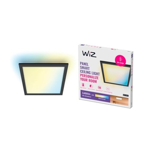 WiZ Panel Deckenleuchte Tunable White, dimmbar, 3400lm, 600 x 600 mm, warm- bis kaltweiß, quadratisch, smarte Steuerung per App/Stimme über WLAN, schwarz