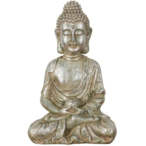 Biscottini Buddha-Statue 51,5 x 32,5 x 22,5 cm – Buddha Statue aus Kunstharz – Buddah zur Dekoration in antikem Gold – Buddha-Statue groß für Innen- und Außenbereich