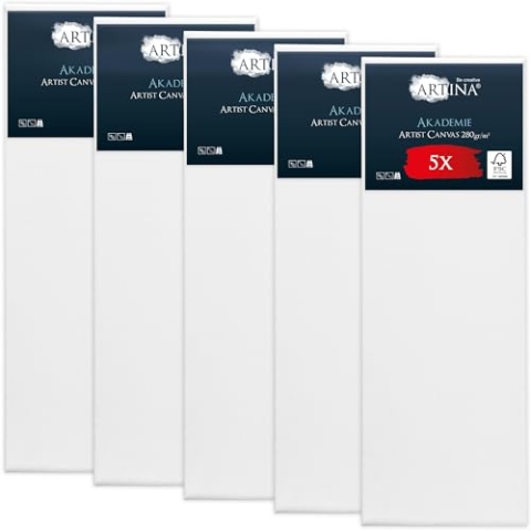 Keilrahmen Leinwand zum Bemalen 50x150 cm – Artina FSC® 5er Set bespannte Keilrahmen Leinwände zum malen für Acrylfarben Canvas 100% Baumwolle – Acryl Leinwand Rahmen