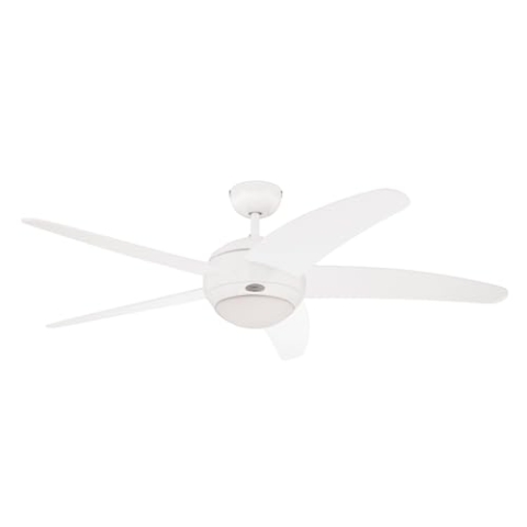 132 cm Innenraum-Deckenventilator Bendan 7214040 mit Einzelleuchte und fünf Flügeln, Ausführung in Weiß mit Opalmilchglas