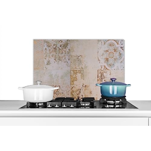KitchenYeah© Küchenrückwand Platte Spritzschutz Küche Deko Aluminium Platte Wandschutz Küchen Zubehör WandverkleidungFliesen - Vintage - Braun - Antik - 60x40 cm