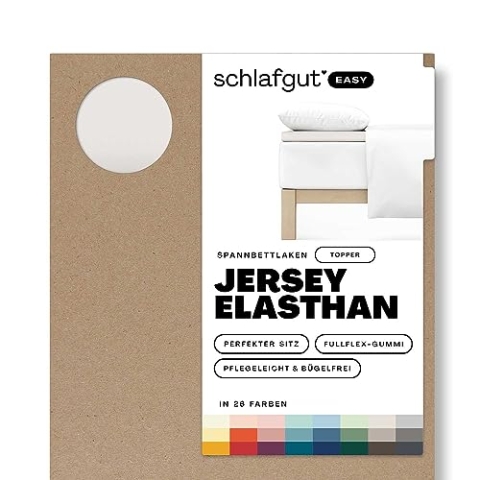 Schlafgut Easy Jersey Elasthan Topper Spannbettlaken 120x200 bis 130x220 Sand Light, Spannbetttuch aus superweicher Baumwolle mit Elasthan