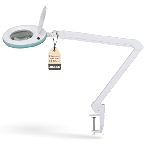 Lumeno LED Lupenleuchte 7213GN Lupenlampe mit 127 mm Echtglaslinse, Arbeitsplatzlampe, Kosmetiklampe, geeignet für Kosmetik, Bastler, Lesehilfe Vergrößerungslampe, 3 Dioptrien Grün