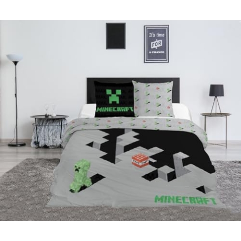 Minecraft Bettwäsche-Set für Doppelbett, wendbar, 240 x 220 cm + 2 Kopfkissenbezüge 65 x 65 cm, Polycotton