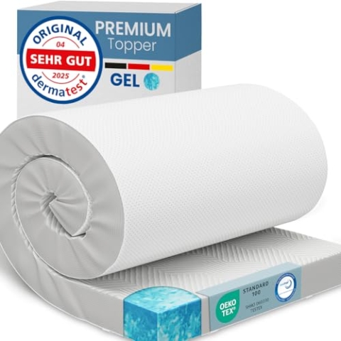 ELONEO Gel Topper 160x200cm, Matratzentopper aus 8 cm hohem Gel-Memory- Schaum, atmungsaktiver 3D-Netz Bezug, Bequeme Matratzenauflage für Bett und Boxspringbett inkl. Eckschlaufen
