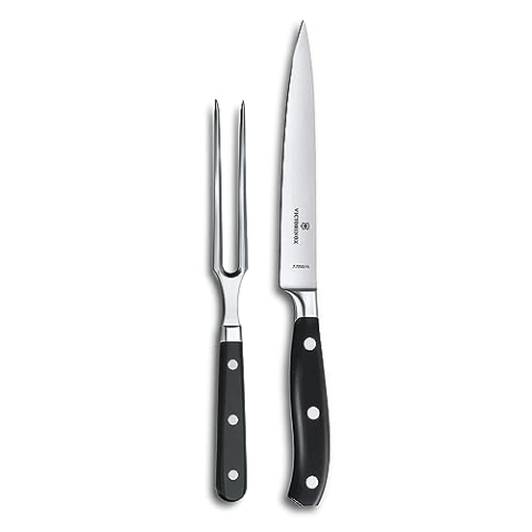 Victorinox Grand Maître, Profi Tranchier-Set, 2-teilig, Tranchiermesser, Gabel, Extra Scharfe Klinge, Rostfreier Stahl, schwarz