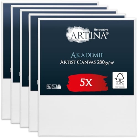 Keilrahmen Leinwand zum Bemalen 50x60 cm – Artina FSC® 5er Set bespannte Keilrahmen Leinwände zum malen für Acrylfarben Canvas 100% Baumwolle – Acryl Leinwand Rahmen